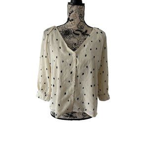 EVERLY Cream Polka Dot Button Down Blouse Size L